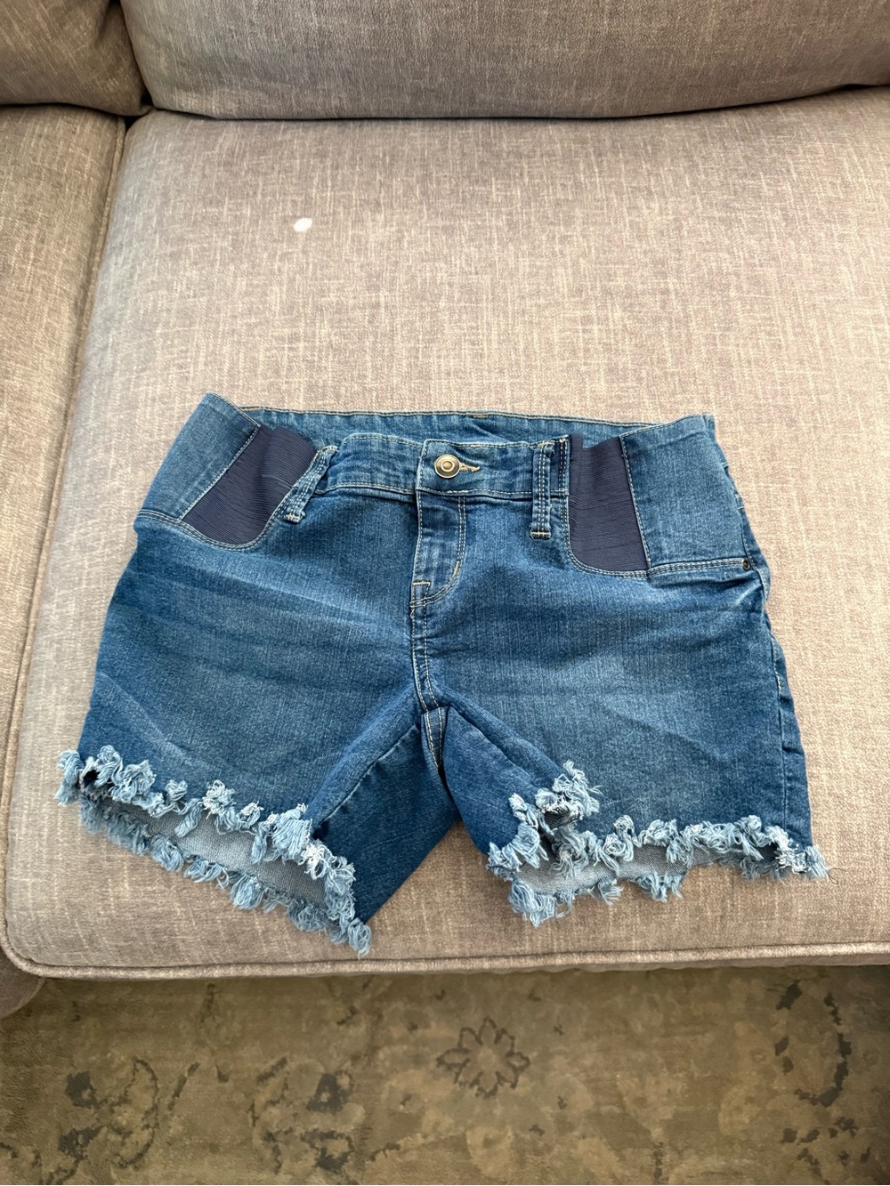 Planet Motherhood Blue Frayed Hem Stretch Side Panel Denim Shorts